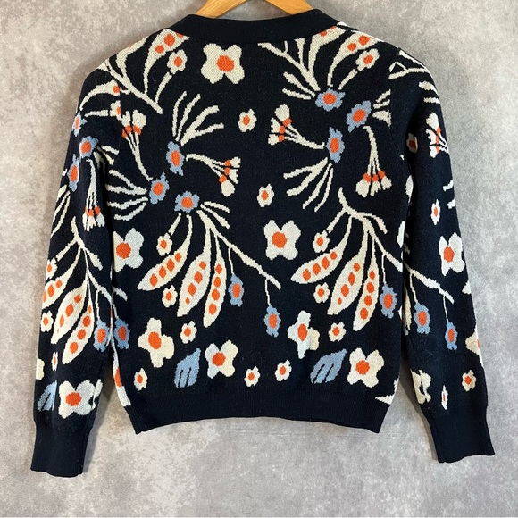 Floral 100% Cashmere Cardigan Women EU 38 / US 6 Blue White Button Stretch Boho - Picture 3 of 9